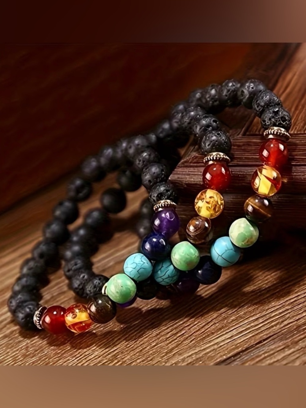 💎4/$20💎Lava Stone w 7 Chakra Stones Bracelet